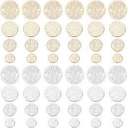 PandaHall Elite 80pcs Flat Round Links 8 Styles Brass Blank Tag Link Connectors 4 Sizes 6/8/10/12mm Textured 24K Gold Plated Metal Charm Links for Earring Necklace Bracelet Making, Golden/Platinum