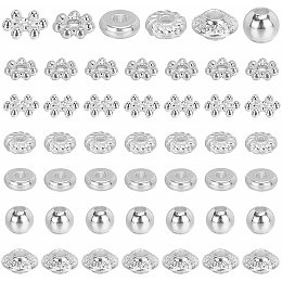 PandaHall Elite 6 Style Spacer Beads, 300pcs Tibetan Silver Metal Beads Flat Round Snowflake Rondelle Bicone Spacers Small Loose Beads for Bracelet Necklace Earring Jewelry Making Supplies