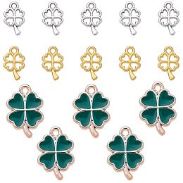 PandaHall 90PCS Clover Pendant Charm Set, 30pcs Plastic Enamel Green Pendants with 60pcs 2 Colors Alloy Four Leaf Clover Charms for Necklace Bracelet Jewelry Making，Silver/Golden