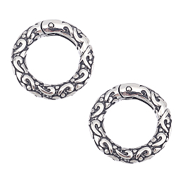 Unicraftale 2Pcs Tibetan Style 316 Surgical Stainless Steel Textured Spring Gate Rings, O Rings, Ring, Antique Silver, 6 Gauge, 20x4mm, Inner Diameter: 13mm