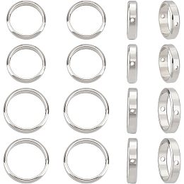 UNICRAFTALE 16Pcs 2 Sizes Bead Frame Double Hole Frame Spacer Beads 12/14mm 201 Stainless Steel Metal Beads Round Frames Links Connector Ring for Beading Earring Bracelet Necklace Making