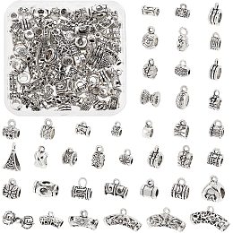 PandaHall Elite 80pcs Tibetan Bail Tube Charms 40 Style Alloy Hanger Links Antique Silver Spacer Bail Bead Hanger Links Spacer Loose Beads for DIY European Bracelet Necklace Earring Jewelry Art Crafts