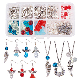 SUNNYCLUE DIY Earring and Necklace Making, with Tibetan Silver Beads, Alloy Pendants, Glass Beads, Brass Earring Hooks and 304 Stainless Steel Chain Necklaces, Mixed Color, 13.5x7x3cm