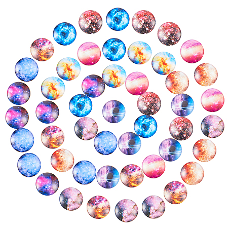 SUNNYCLUE Starry Sky Pattern Printed Glass Cabochons, Half Round/Dome, Mixed Color, 25x6~6.5mm, 50pcs/set