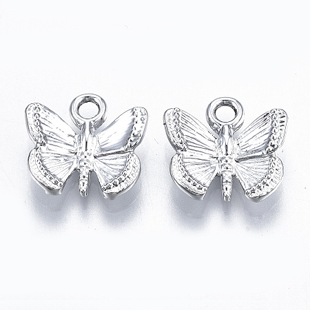 Honeyhandy Alloy Charms, Cadmium Free & Lead Free, Butterfly, Platinum, 12x12.5x3mm, Hole: 1.8mm