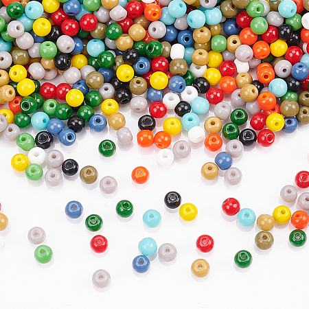 Arricraft 6/0 Opaque Colours Glass Seed Beads, Round, Mixed Color, 4x3mm, Hole: 1mm; 12 colors, 150pcs/colors, 1800pcs/box