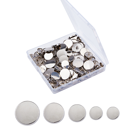 Olycraft Alloy Shank Buttons, 1-Hole, Flat Round, Platinum, 11.5~20x7mm, Hole: 2mm, 20pcs/size, 100pcs/box