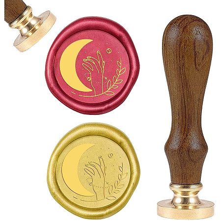 CRASPIRE Wax Seal Stamp Moon and Hand Retro Sealing Wax Stamp Moon Pattern with 25mm Removable Brass Head Wooden Handle for Envelope Card Package Wedding Decoration