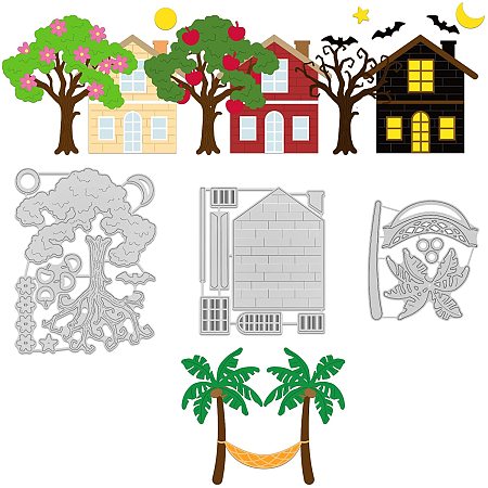 GLOBLELAND 3Sheets Cozy House Die-Cuts Set Trees Cutting Dies for DIY Scrapbooking Festival Greeting Cards Diary Journal Making Paper Cutting Album Envelope Decoration