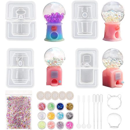 OLYCRAFT 42PCS Shaker Silicone Molds 4-Style Twisted Egg Machine Silicon Mold Pendant Resin Molds Kit with Glass Globe Balls for DIY Jewelry Craft Making, Pendant, Keychain, Decorations