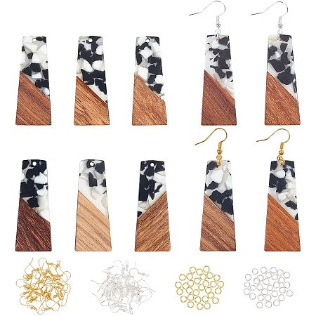 OLYCRAFT 58pcs White Spotted Trapezoid Resin Wooden Earring Pendants Resin Walnut Wood Earring Makings Kit Wood Earring Accessories with Earring Hooks Jump Rings for Necklace Jewelry Making