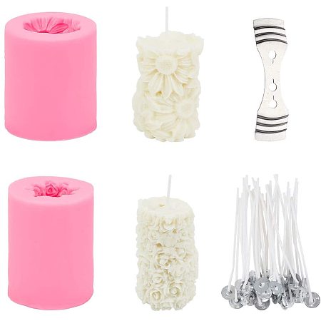 PandaHall Elite 2 Pack 3D Flower Candle Molds Sunflower Rose Flower Silicone Molds with Wicks for DIY Homemade Beeswax Candles, Bath Bomb, Mini Soap, Lotion Bar, Chocolate, Jello, Crayon, Wax