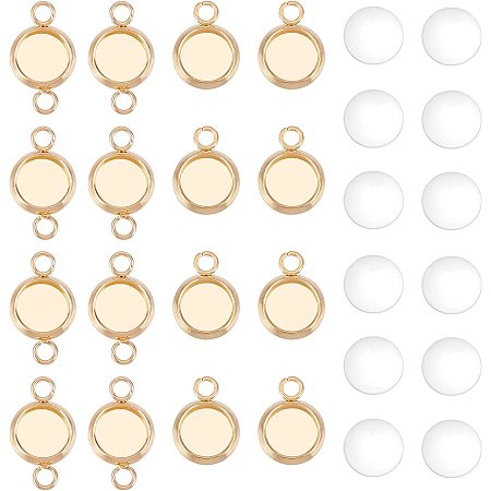 UNICRAFTALE 40 Sets 2 Colors Flat Round Link Connector Making Kits 304 Stainless Steel Cabochon Connector Settings with Transparent Glass Cabochons for Jewelry Making