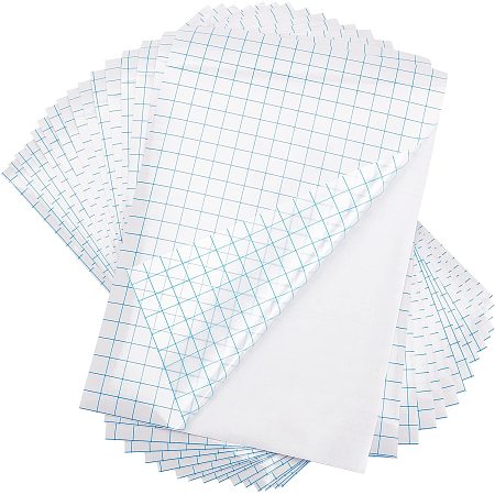 BENECREAT 16 Sheets 12x8Inch PVC Clear Self-adhesive Transfer Film with Blue Alignment Grid, Medium Tack Transfer Tape for Windows Walls Stickers Decals
