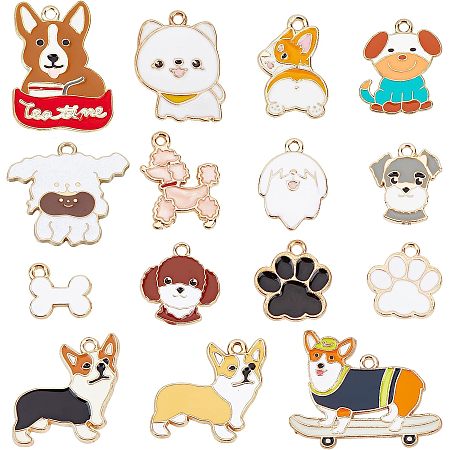 SUNNYCLUE 1 Box 32Pcs 16 Styles Enamel Dog Charms Puppy Charms Dogs Pow Charms Cute Corgi Animal Charms Dog Charm for Jewelry Making Charms Women Adults DIY Earring Necklace Bracelet Keychains Craft