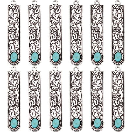 SUNNYCLUE 1 Box 20Pcs Synthetic Turquoise Charms Vintage Style Rectangle Bar Flower Pattern Gemstone Charms for Jewelry Making Charms Bookmark Tibetan Style Alloy Charm Adult Women DIY Craft Supplies
