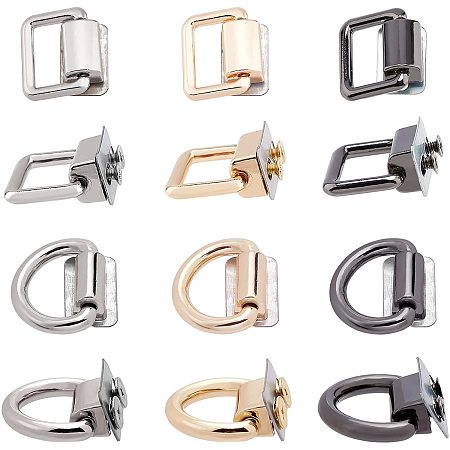 ARRICRAFT 12 Pack Purse Suspension Clasp, 2 Sizes Multi-Purpose D-Ring Metal Buckle with Screws Purse Strap Connectors Hardware Bags Ring for DIY Leather Craft Backpack Making(0.8/0.9inch Width)