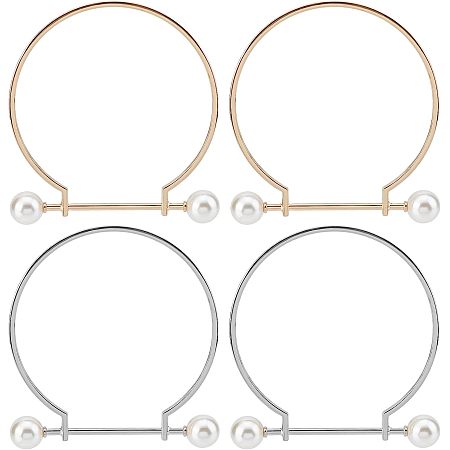 WADORN 4pcs Metal Purse Frame Handle, 2 Colors Semicircle Bag Handles Frame with Pearl Bead Alloy Clutches Handles Frame Replacement for Handmade Bag Purse Tote Bag Making Accessories, 3.8×4 Inch