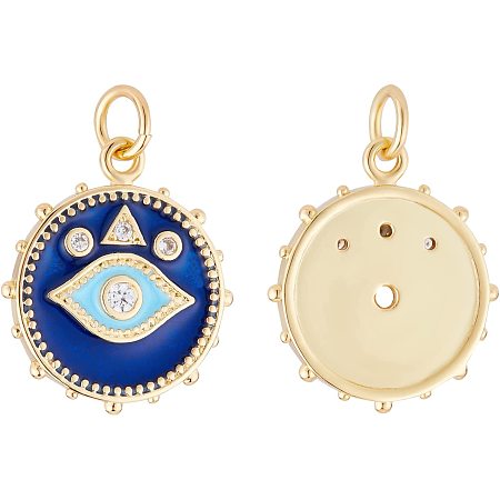 BENECREAT 10Pcs Brass Cubic Zirconia Evil Eye Enamel Chrams 18K Gold Plated Charms with Blue Enamel Evil Eye for Necklace Jewelry Making