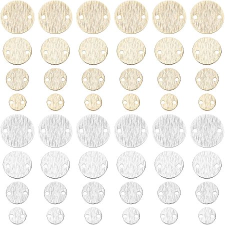 PandaHall Elite 80pcs Flat Round Links 8 Styles Brass Blank Tag Link Connectors 4 Sizes 6/8/10/12mm Textured 24K Gold Plated Metal Charm Links for Earring Necklace Bracelet Making, Golden/Platinum