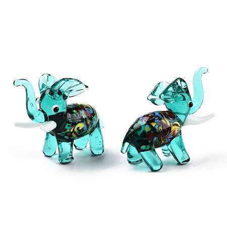 Honeyhandy Handmade Lampwork Display Decorations, for Home Decorations, Elephant, Turquoise, 60~63x24.5~26.5x49~52mm