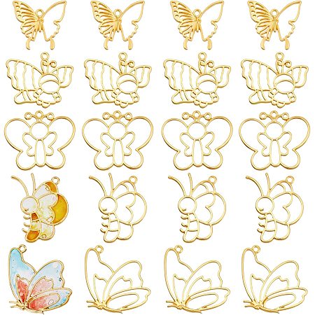OLYCRAFT 20pcs Cute Insect Theme Open Bezel Charms Butterfly Bees Pendants Alloy Frame Pendants Hollow Resin Frames with Loop for Resin Jewelry Making - 5 Styles