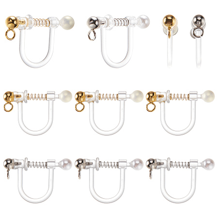 SUNNYCLUE 20Pcs 2 Colors Plastic Clip-on Earring Findings, with Shell Pearl & 316 Surgical Stainless Steel Findings & Loops, Golden & Stainless Steel Color, 17.5x11.5x3mm, Hole: 1.4mm, 10Pcs/color