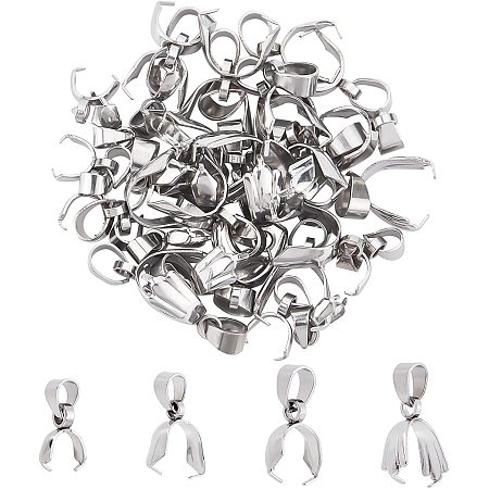 UNICRAFTALE 40Pcs 4 Style Stainless Steel Color Pendant Pinch Bails 6x4mm/4x3.5mm 304 Stainless Steel Snap On Bails, Pendant Clasps Pinch Clips Pendant Buckles for Necklace Jewelry Making