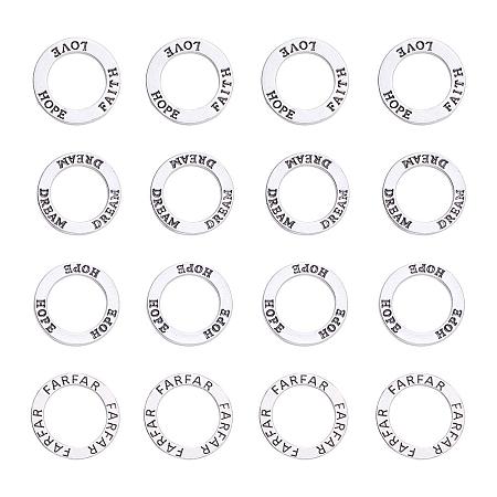 PandaHall Elite 32pcs 4 Styles Antique Silver Love Hope Faith Dream Charms Affirmation Ring Washer Pendants Cheerleader Charms for Jewelry Making DIY Necklaces & Bracelets