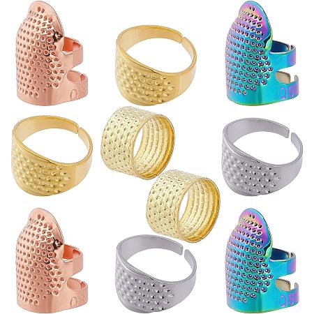 GORGECRAFT 1 Box 10Pcs 4 Colors Sewing Thimble Ring Embroidery Finger Protector Shield Adjustable Hand Working Needle Safety Alloy Quilting Thimbles for DIY Tailor Needlework Crafts Accessories