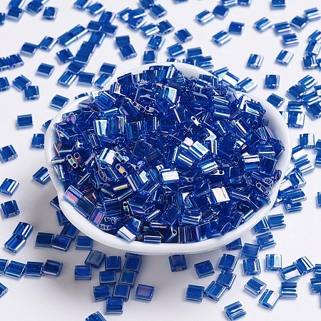 MIYUKI TILA Beads, Japanese Seed Beads, 2-Hole, (TL291) Transparent Capri Blue AB, 5x5x1.9mm, Hole: 0.8mm; about 118pcs/10g