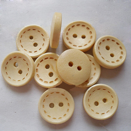 Honeyhandy Painted 2-hole Basic Sewing Button, Wooden Buttons, BurlyWood, about 15mm in diameter, 100pcs/bag