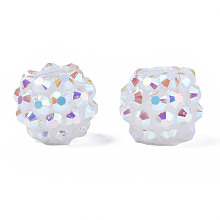 Honeyhandy Resin Rhinestone Beads, with Jelly Style Inside, AB Color, Round, White, 12x10mm, Hole: 2mm