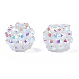 Honeyhandy Resin Rhinestone Beads, with Jelly Style Inside, AB Color, Round, White, 12x10mm, Hole: 2mm