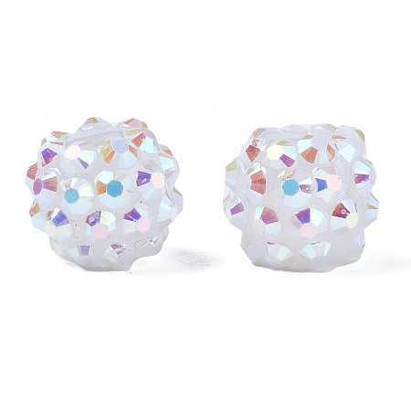 Honeyhandy Resin Rhinestone Beads, with Jelly Style Inside, AB Color, Round, White, 12x10mm, Hole: 2mm