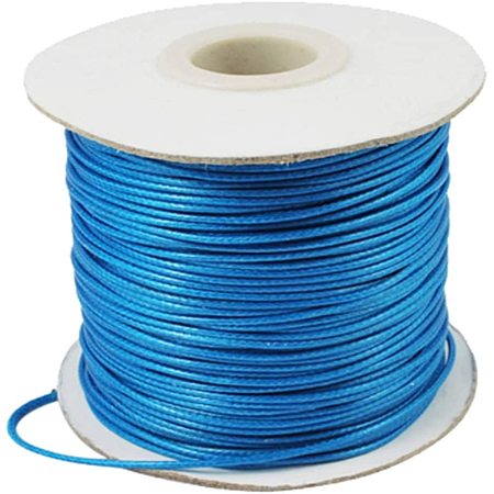 PandaHall Elite 1 Roll 88 Yards 1mm Waxed Polyester Cord Korean Waxed Cord Beading Thread Craft Bead Cord for Jewellery Bracelets Craft Making (Deep SkyBlue)