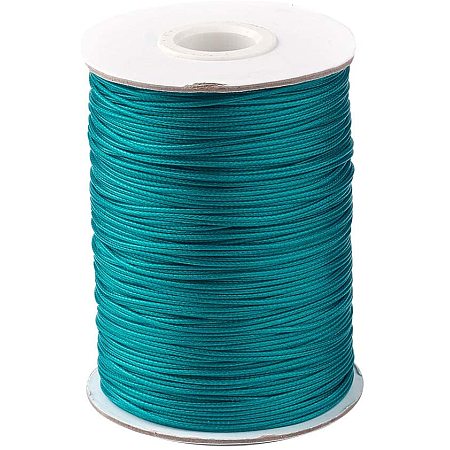 PandaHall Elite About 85yards/roll 1mm Waxed Polyester Cord Korean Waxed Cord Dark Cyan Thread Thread Bead Cord for Jewelry Bracelets Craft Making