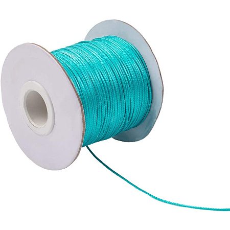 PandaHall Elite About 85yards/roll 1mm Waxed Polyester Cord Korean Waxed Cord Medium Sea Green Thread Thread Cord for Jewelry Bracelets Craft Making