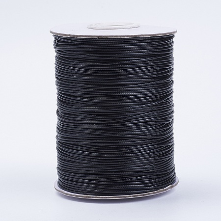 Honeyhandy Korean Waxed Polyester Cord, Black, 1mm, about 185yards/roll