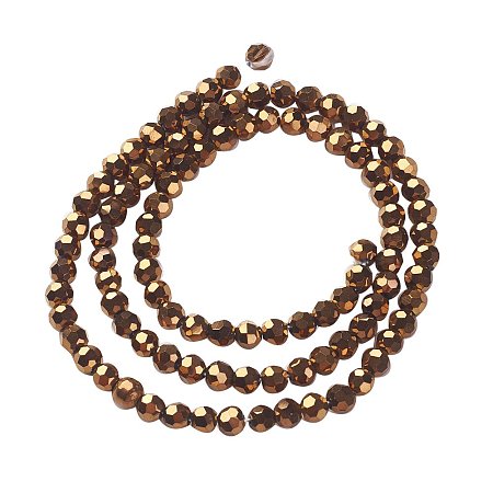 NBEADS 10 Strands Half-Handmade Faceted Round Copper Plated Electroplate Glass Beads Strands with 4mm,Hole: 0.5mm,about 74pcs/strand