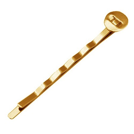 Honeyhandy Golden Iron Hair Bobby Pin Findings, Size: about 2mm wide, 52mm long, 2mm thick, Tray: 8mm in diameter, 0.5mm thick
