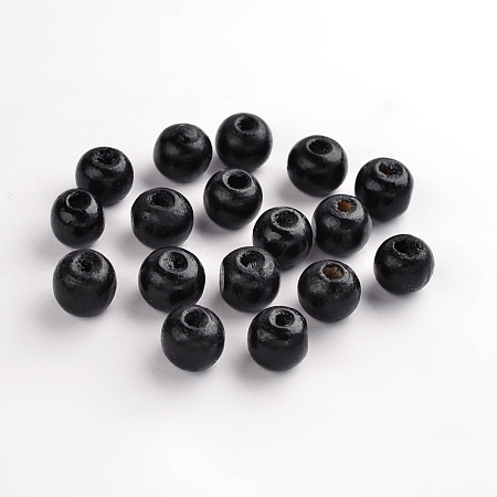 Honeyhandy Natural Wood Beads, Round, Dyed, Black, 9x10mm, Hole: 3.5mm