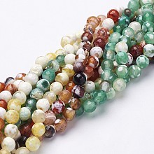 Honeyhandy Natural Fire Crackle Agate Beads Strands, Dyed, Faceted, Round, Mixed Color, 6mm, Hole: 1mm