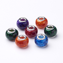 Honeyhandy Spray Painted Glass European Beads, with Silver Color Plated Brass Core, Large Hole Beads, Rondelle, Mixed Color, 14~15x11mm, Hole: 4.5~5mm