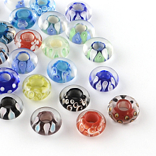 Honeyhandy Handmade Inner Flower Lampwork Beads, Large Hole Rondelle Beads, Mixed Color, 14~15x6~7mm, Hole: 6mm