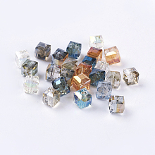 Honeyhandy Rainbow Plated Faceted Cube Electorplated Glass Beads, Mixed Color, 7x7x7mm, Hole: 1mm