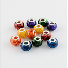 Arricraft Glass European Beads, with Brass Cores, Large Hole Beads, Rondelle, Mixed Color, 14.5x11mm, Hole: 5mm