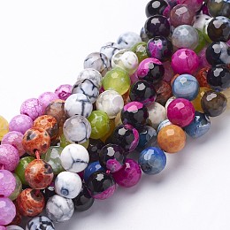 Honeyhandy Natural Fire Crackle Agate Beads Strands, Dyed, Faceted, Round, Mixed Color, 10mm, Hole: 1mm