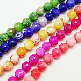 Honeyhandy Natural Fire Crackle Agate Beads Strands, Dyed, Faceted, Round, Mixed Color, 8mm, Hole: 1mm