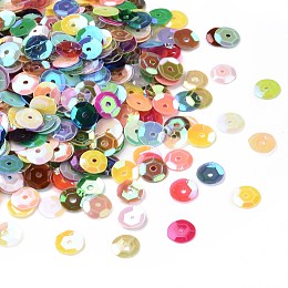 Honeyhandy Plastic Loose Semi-cupped Sequins, Color Paillettes, Center Hole, AB Color, Mixed Color, 6~7mm, Hole: 1mm